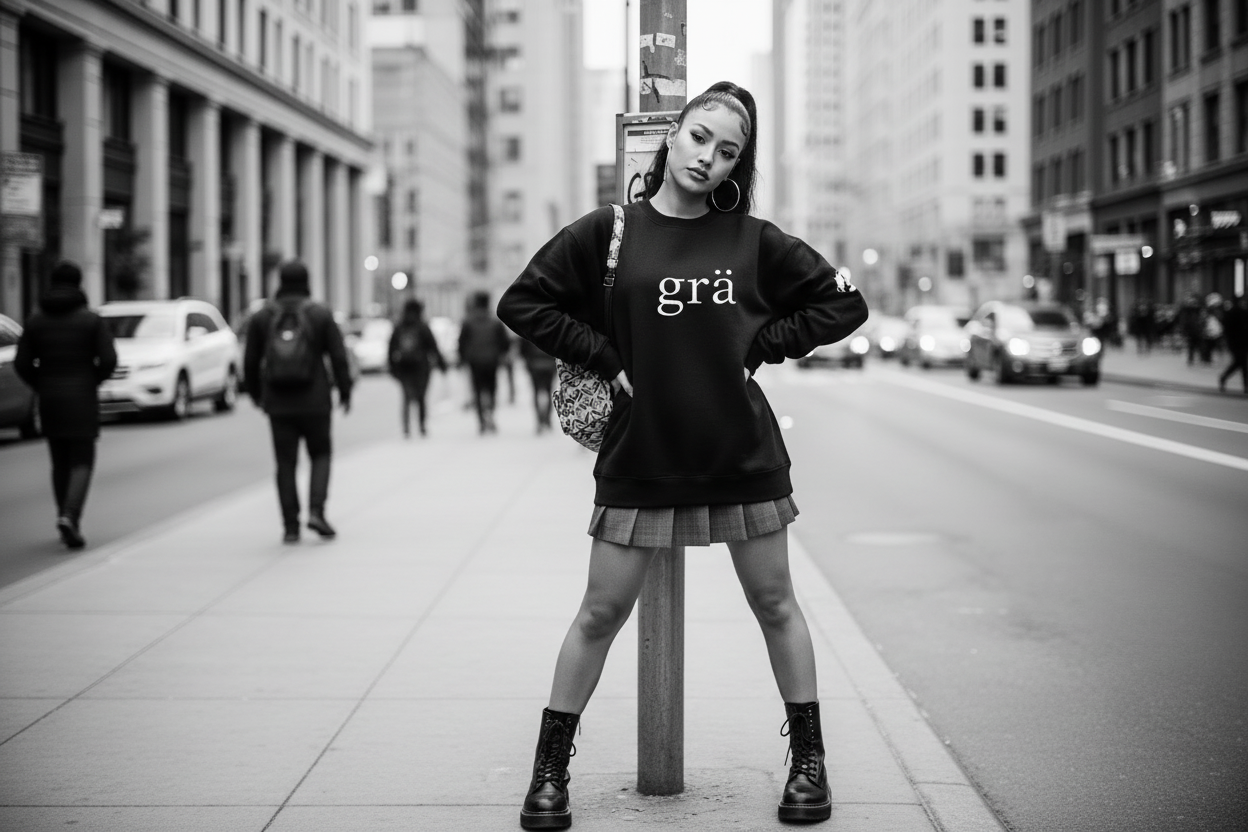 Grå crew neck with panda on sleeve